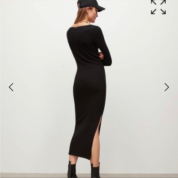 ALL SAINTS Rina Black Long Sleeve Ribbed Black Dress - Picture 4 of 9